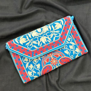 Elegant sky blue multicolor handmade clutch I Rajasthani embroidery I Handcrafted I Chanchal bringing art to life