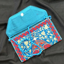 Load image into Gallery viewer, Beautiful sky blue multicolor handmade clutch I Rajasthani embroidery I Handcrafted I Chanchal bringing art to life