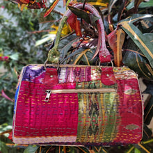 Load image into Gallery viewer, Gorgeous sky golden multicolor Kantha Ikat handcrafted silk duffle bag I Chanchal bringing art to life 