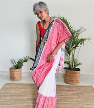Load image into Gallery viewer, beautiful red white cotton handwoven saree I Chanchal bringing art to life