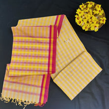Load image into Gallery viewer, beautiful yellow white red checks handloom cotton Maheshwari saree I Handloom sari collection I Chanchal bringing art to life 